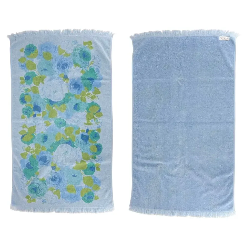 70s Cottagecore Blue Floral Towel 1970s Vintage Monticello Cannon